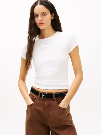 Tommy Jeans T-Shirt TOMMY JEANS TJW 2PACK SLIM ESSENTIAL RIB SS, Damen, Gr. XL (42), ecru, schwarz, wei&szlig; stripe, Single Jersey, Obermaterial: 95% Baumwolle, 5% El