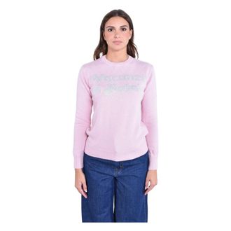 MC2 Saint Barth Round-neck Knitwear, female, Pink, Size: XS Elegant Queen Crewneck Sweater