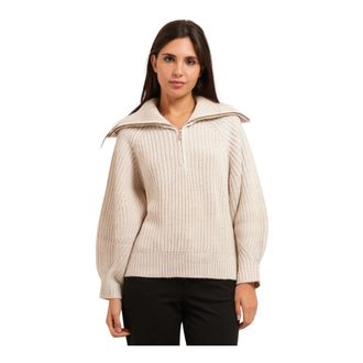 A|X Armani Exchange Half-zip Pullover - Dames - Ronde hals truien - Beige - M - Wol - Truien & Vesten