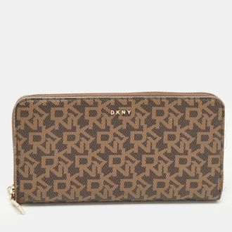 DKNY Dkny Brown Signature Coated Canvas Zip Around Continental Wallet