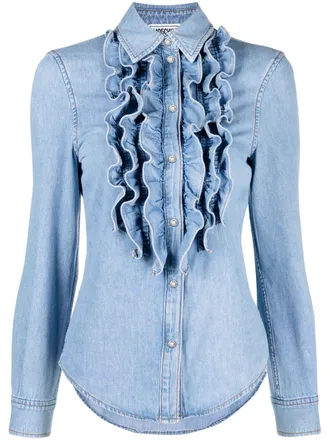 Moschino Camicia denim con ruches - Blu