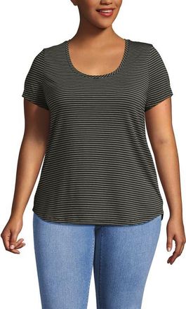 Lands End Lightweight Jersey T-shirt in Forest Moss Thin Stripe at Nordstrom, Size 3X