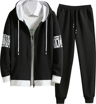 Generic Mens Tracksuit Set Full Zip Hooded Jacket Sweatsuits Tracksuit Tops and Jogging Bottoms Set Active Sweatshirt Suit with Pockets Autumn Winter Warmth H