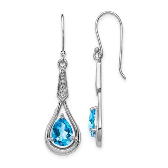Diamond2Deal Sterling Silver Rhodium-plated CZ and Blue Topaz Dangle Earrings