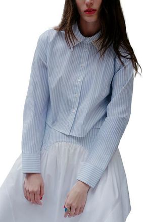Fleur du Mal Poplin Button Down Shirt in East Hampton Stripe at Nordstrom, Size Medium