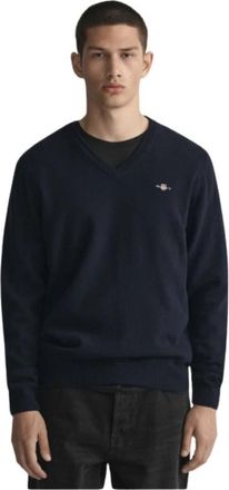 GANT V-Neck Trui - Heren - Sweatshirts - Blauw - S - Wol - Hoodies & sweatvesten