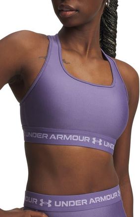 Under Armour HeatGear Mid Cross Back Sports Bra in Purple Luxe //Purple Crest at Nordstrom, Size X-Small