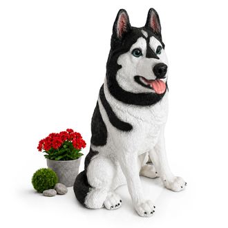 Relaxdays Relaxdays Figura De Jard&iacute;n Perro Husky, 86 X 49 X 62 Cm, Poliresina, Resistente A La Intemperie, Blanco/negro