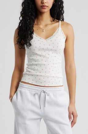 BP. Lace Trim V-Neck Camisole in Ivory- Purple V S Hearts at Nordstrom, Size Xx-Small