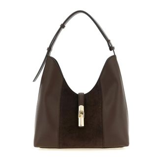 Furla Borsa a Spalla Elegante in Pelle e Camoscio con Chiusura Statement - - Bags - Donna - Marrone - ONE SIZE