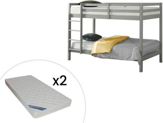 Vente-Unique Vente-unique - Letto a castello + Materasso 2 x 90 x 190 cm Pino massello Grigio - anicet ii