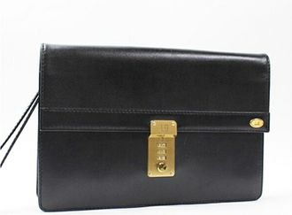 Dunhill Beige Black Leather Clutch Bag (Pre-Owned)