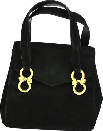 Ferragamo Gancini Handbag Suede Black Suede Handbag (Pre-Owned)