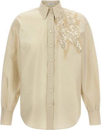 Brunello Cucinelli Beige Regular Embellished Shirt