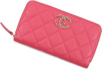 Chanel Pink Grained Calfskin Long Wallet (Bi-Fold) (Pre-Owned)