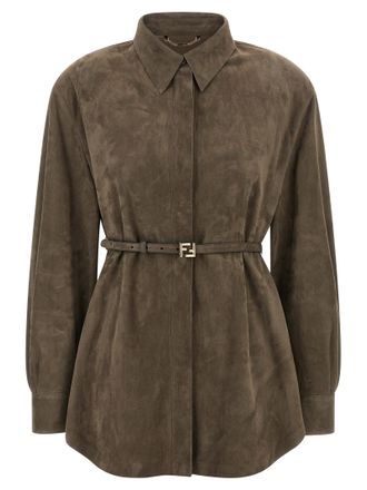 Fendi Gray Lamb Leather Womens Blouse