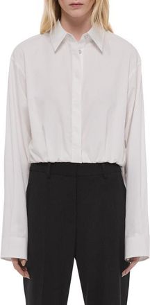 Helmut Lang Crop Gathered Long Sleeve Cotton Shirt in White at Nordstrom, Size Xx-Small