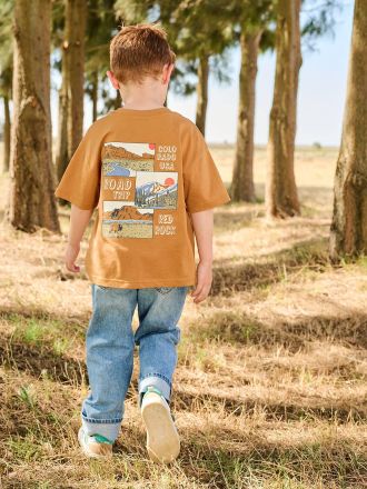 Vertbaudet T-Shirt mit Motiven f&uuml;r Jungen, Recycling-Baumwolle orange