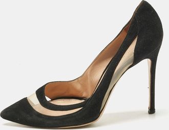 Gianvito Rossi Black Mesh And Suede Pointed Toe Pumps
