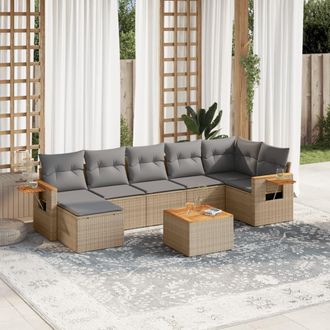 vidaXL Vidaxl - Juego De Sof&aacute;s De Jard&iacute;n Con Cojines Beige 8 Pzas Rat&aacute;n Pe