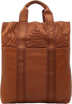 Herm&egrave;s Brown Canvas Leather Handbag Tote Bag (Pre-Owned)