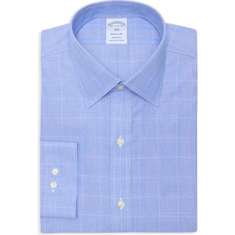 Brooks Brothers Regular Fit Plaid Non-Iron Cotton Dress Shirt in Blue at Nordstrom Rack, Size 17.5 - 34/35