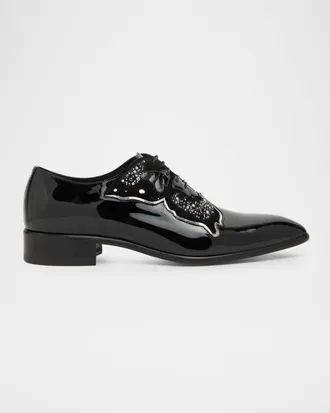 Christian Louboutin Mens Farfarock Butterfly Patent Calf Leather Oxford Shoes
