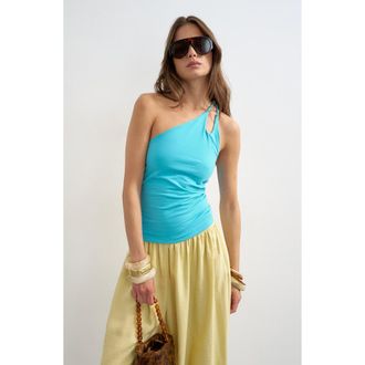 Topshop One-Shoulder Stretch Cotton Tank in Lblue at Nordstrom, Size X-Small