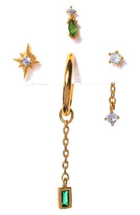 Girls Crew Emerald Dreamscape Set of 4 Mismatched Stud Earrings in Gold at Nordstrom