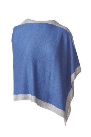 Kinross Cashmere Contrast Border Poncho in Indigo at Nordstrom