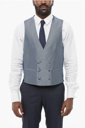 Corneliani CODE Blended Silk Double-Brested Vest with Slit Pocket size 50