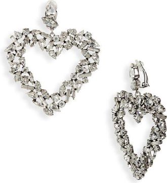 Saint Laurent Rhinestone Oversize Heart Clip-On Earrings in 9314 Argent Oxyde/Silver at Nordstrom