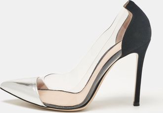 Gianvito Rossi Silver/black Leather Suede And Pvc Plexi Pumps