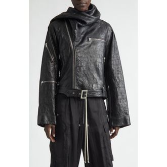 Rick Owens Crop Leather Zip Jacket in Black at Nordstrom