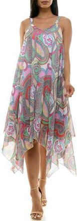 Nina Leonard Patterned Handkerchief Hem Dress in Orange Multi at Nordstrom Rack, Size Small