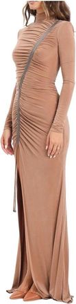 Elisabetta Franchi Lange jurk van stretchstof - Dames - Maxi kleedjes - Bruin - L - Kleedjes
