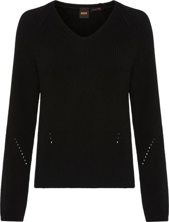 Boss Orange by Hugo Boss Strickpullover BOSS ORANGE Fardellina Premium Damenmode, Damen, Gr. XL (42), schwarz 001, Strick, Obermaterial: 100% Baumwolle, unifarben, normal, V-A