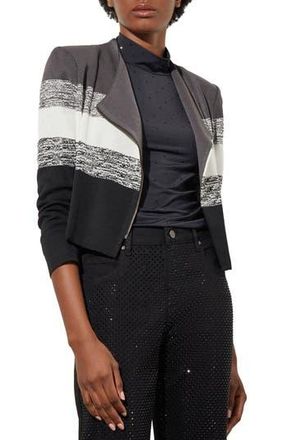 Ming Wang Textured Stripe Jacquard Knit Jacket in Black/granite/ivory at Nordstrom Rack, Size X-Large