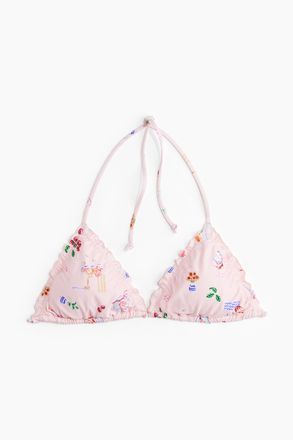 H&M Wattiertes Triangel-Bikinitop - Hellrosa/Gemustert