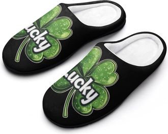 Generic Shamrock Lucky St Patricks Day Womens Slippers Warm House Slippers Indoor House Shoes with Anti-Skid Rubber Sole