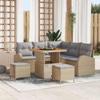 vidaXL Conjunto De Sof&aacute; De Jard&iacute;n Con Coj&iacute;n 8 Pcs Beige Y Gris Claro Vidaxl