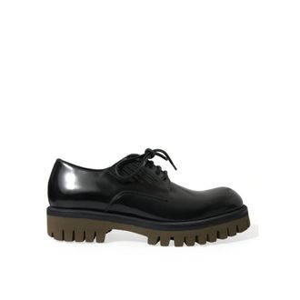 Dolce & Gabbana Elegante Zwarte Leren Derby Schoenen - Heren - Veterschoenen - Zwart - 39 1/2 EU - Leer - Schoenen