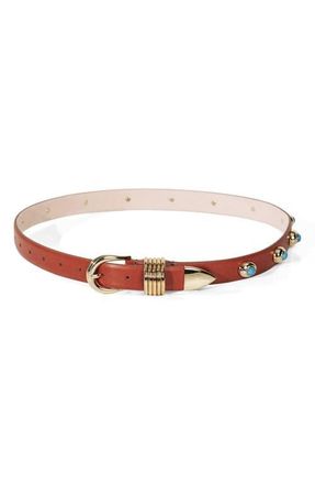D&eacute;hanche Hollyhock Stud Leather Belt in Terre/Turquoise & Gold at Nordstrom, Size X-Small