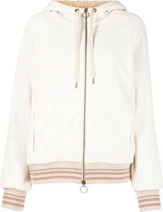 Eleventy Textured Light Beige Full Zip Sweatshirt with Drawstring Hood