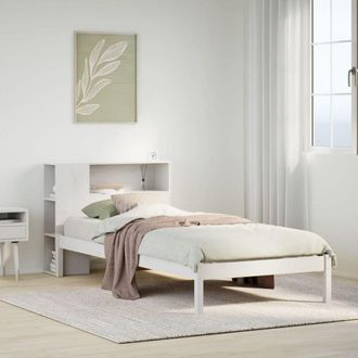 vidaXL Cama Con Estanter&iacute;a Sin Colch&oacute;n Madera Maciza Blanco 90x200 Cm Vidaxl