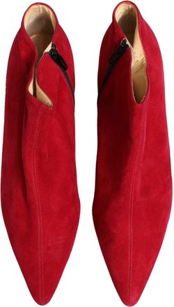 Dolce & Gabbana Womens Red Suede Ankle Boots Shoes
