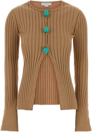 Stella McCartney Geribbelde katoenen cardigan - Dames - Vesten - Bruin - M - Katoen - Truien & Vesten
