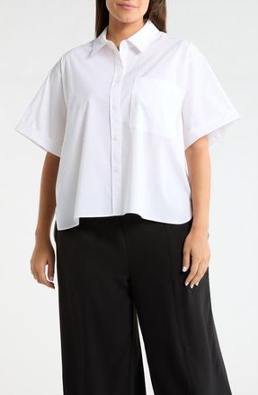 Lyss&eacute; Corinna Oversize Short Sleeve Crop Button-Up Shirt in White at Nordstrom, Size 2 X