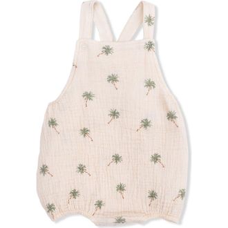Angel Dear Palm Trees Organic Cotton Muslin Romper in Off White at Nordstrom, Size 6-12M