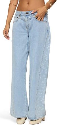 Edikted Floral Panel Low Rise Wide Leg Jeans in Blue-Washed at Nordstrom, Size X-Small